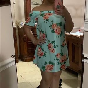 Mint Floral Shoulder Dress
